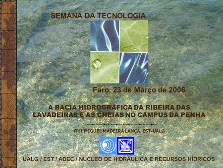 SEMANA DA TECNOLOGIA UALG / EST / ADEC / NÚCLEO DE HIDRÁULICA E RECURSOS HÍDRICOS RUI MIGUEL MADEIRA LANÇA, EST-UALG Faro, 23 de Março de 2006 A BACIA.