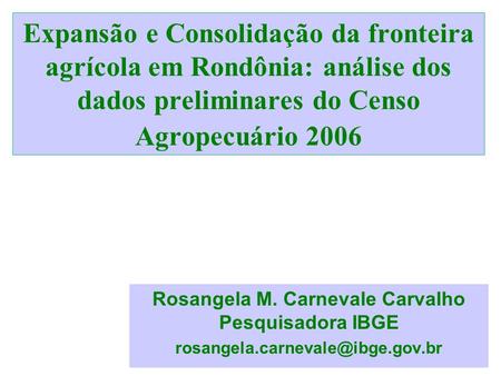Rosangela M. Carnevale Carvalho Pesquisadora IBGE