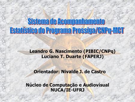 Orientador: Nivalde J. de Castro Leandro G. Nascimento (PIBIC/CNPq) Luciano T. Duarte (FAPERJ) Núcleo de Computação e Audiovisual NUCA/IE-UFRJ.