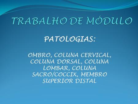 TRABALHO DE MÓDULO PATOLOGIAS: