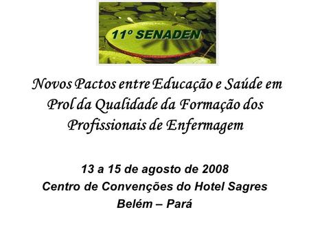 Novos Pactos entre Educação e Saúde em Prol da Qualidade da Formação dos Profissionais de Enfermagem 13 a 15 de agosto de 2008 Centro de Convenções do.