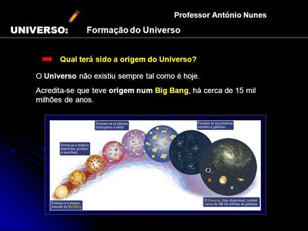 UNIVERSO: Formação do Universo Professor António Nunes