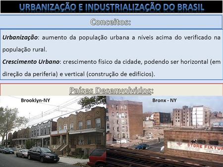 Urbanização e Industrialização do Brasil Países Desenvolvidos: