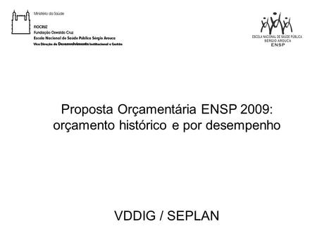 Proposta Orçamentária ENSP 2009: orçamento histórico e por desempenho VDDIG / SEPLAN.