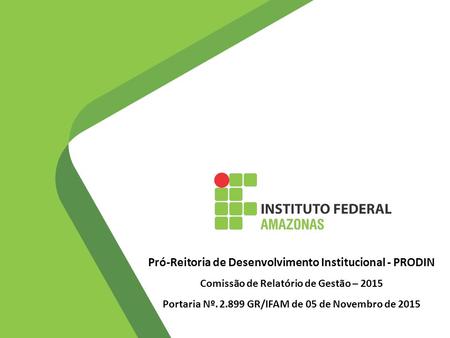 Pró-Reitoria de Desenvolvimento Institucional - PRODIN Comissão de Relatório de Gestão – 2015 Portaria Nº. 2.899 GR/IFAM de 05 de Novembro de 2015.