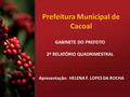 Prefeitura Municipal de Cacoal GABINETE DO PREFEITO 2º RELATÓRIO QUADRIMESTRAL Apresentação: HELENA F. LOPES DA ROCHA.