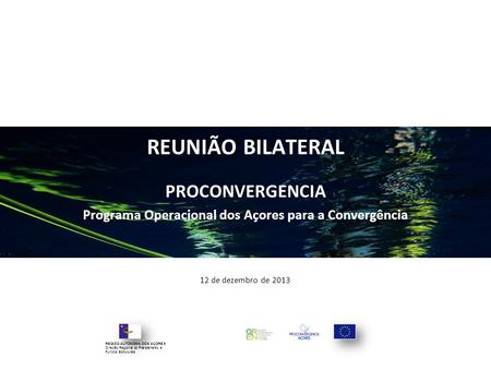 REUNIÃO BILATERAL PROCONVERGENCIA Programa Operacional dos Açores para a Convergência 12 de dezembro de 2013 REGIÃO AUTÓNOMA DOS AÇORES Direção Regional.