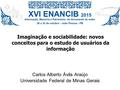 Imaginação e sociabilidade: novos conceitos para o estudo de usuários da informação Carlos Alberto Ávila Araújo Universidade Federal de Minas Gerais.