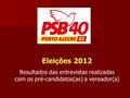Eleições 2012 Resultados das entrevistas realizadas com os pré-candidatos(as) a vereador(a)