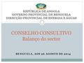 BENGUELA, AOS 26 AGOSTO DE 2014 CONSELHO CONSULTIVO Balanço do sector.