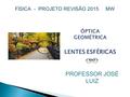 ÓPTICA GEOMÉTRICA LENTES ESFÉRICAS FÍSICA - PROJETO REVISÃO 2015 MW PROFESSOR JOSÉ LUIZ.