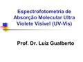 Espectrofotometria de Absorção Molecular Ultra Violete Visível (UV-Vis) Prof. Dr. Luiz Gualberto.