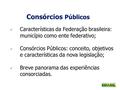 Consórcios Públicos Características da Federação brasileira: município como ente federativo; Consórcios Públicos: conceito, objetivos e características.