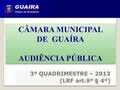 CÂMARA MUNICIPAL DE GUAÍRA AUDIÊNCIA PÚBLICA CÂMARA MUNICIPAL DE GUAÍRA AUDIÊNCIA PÚBLICA 3º QUADRIMESTRE – 2013 (LRF art.9º § 4º)