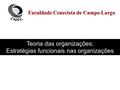 Faculdade Cenecista de Campo Largo Teoria das organizações: Estratégias funcionais nas organizações.