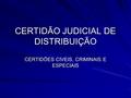CERTIDÃO JUDICIAL DE DISTRIBUIÇÃO CERTIDÕES CIVEIS, CRIMINAIS E ESPECIAIS.