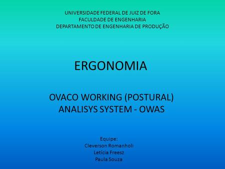 OVACO WORKING (POSTURAL) ANALISYS SYSTEM - OWAS