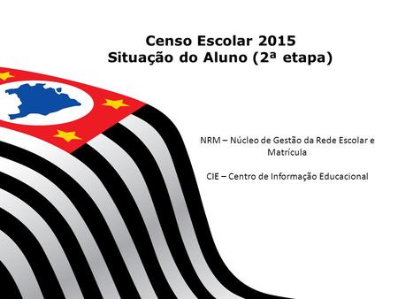 Censo Escolar 2015 Situação do Aluno (2ª etapa) NRM – Núcleo de Gestão da Rede Escolar e Matrícula CIE – Centro de Informação Educacional.