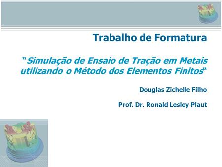 Trabalho de Formatura “Simulação de Ensaio de Tração em Metais utilizando o Método dos Elementos Finitos“ Douglas Zichelle Filho Prof. Dr. Ronald Lesley.