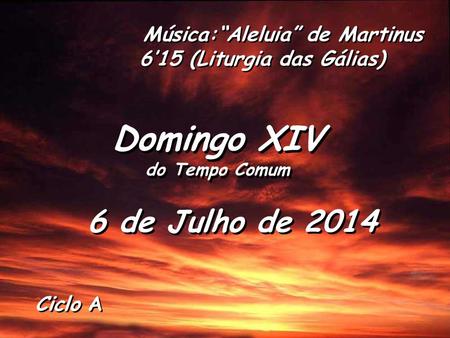 Ciclo A Domingo XIV do Tempo Comum Domingo XIV do Tempo Comum 6 de Julho de 2014 Música:“Aleluia” de Martinus 6’15 (Liturgia das Gálias)