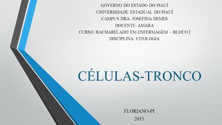 CÉLULAS-TRONCO FLORIANO-PI 2015 GOVERNO DO ESTADO DO PIAUÍ