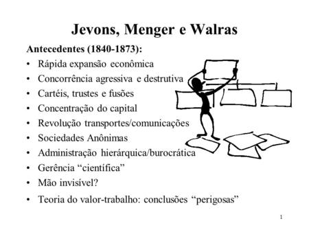 Jevons, Menger e Walras Antecedentes ( ):