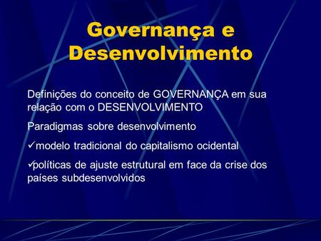 Governança e Desenvolvimento