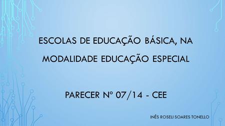 ESCOLAS DE EDUCAÇÃO BÁSICA, NA MODALIDADE EDUCAÇÃO ESPECIAL PARECER Nº 07/14 - CEE INÊS ROSELI SOARES TONELLO.