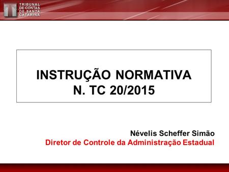 INSTRUÇÃO NORMATIVA N. TC 20/2015 Névelis Scheffer Simão Diretor de Controle da Administração Estadual.