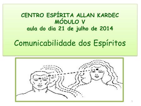 CENTRO ESPÍRITA ALLAN KARDEC MÓDULO V aula do dia 21 de julho de 2014 Comunicabilidade dos Espíritos 1.