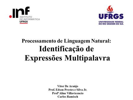 Processamento de Linguagem Natural: Identificação de Expressões Multipalavra Vítor De Araújo Prof. Edson Prestes e Silva Jr. Profª Aline Villavicencio.