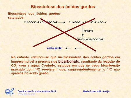 Biossíntese dos ácidos gordos Biossíntese dos ácidos gordos saturados No entanto verificou-se que na biossíntese dos ácidos gordos era imprescindível a.