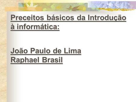 Preceitos básicos da Introdução à informática: João Paulo de Lima Raphael Brasil.