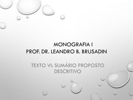 MONOGRAFIA I PROF. DR. LEANDRO B. BRUSADIN TEXTO VI: SUMÁRIO PROPOSTO DESCRITIVO.