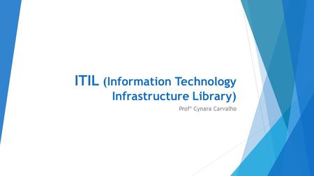 ITIL (Information Technology Infrastructure Library) Profª Cynara Carvalho.