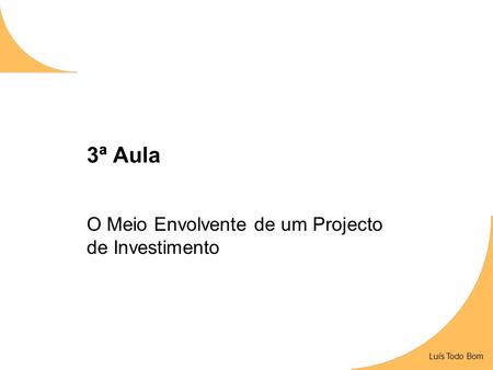Luís Todo Bom 3ª Aula O Meio Envolvente de um Projecto de Investimento Luís Todo Bom.