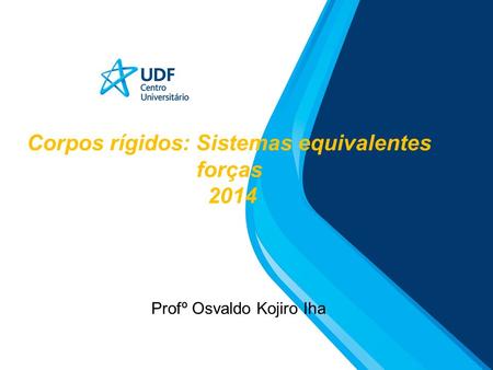 Corpos rígidos: Sistemas equivalentes forças 2014 Profº Osvaldo Kojiro Iha.
