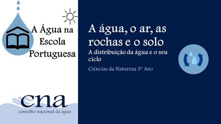 A água, o ar, as rochas e o solo A distribuição da água e o seu ciclo Ciências da Natureza 5º Ano A Água na Escola Portuguesa.