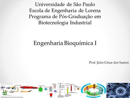 Universidade de São Paulo Escola de Engenharia de Lorena Programa de Pós-Graduação em Biotecnologia Industrial Engenharia Bioquímica I Prof. Júlio César.