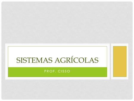 PROF. CISSO SISTEMAS AGRÍCOLAS. Sistema Intensivo Agricultura voltada para o Comércio Uso permanente do solo Rotação de cultura (ex: soja → milho → trigo.