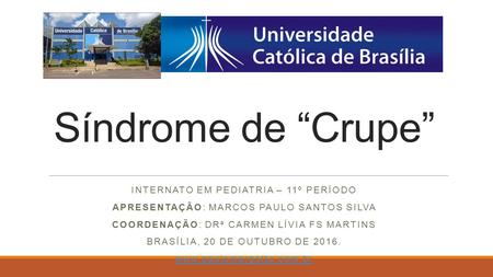 Síndrome de “Crupe” INTERNATO EM PEDIATRIA – 11º PERÍODO APRESENTAÇÃO: MARCOS PAULO SANTOS SILVA COORDENAÇÃO: DRª CARMEN LÍVIA FS MARTINS BRASÍLIA, 20.
