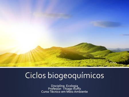 Ciclos biogeoquímicos Disciplina: Ecologia Professor: Thiago Ruffo Curso Técnico em Meio Ambiente.