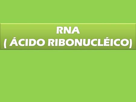 Pentose  ribose Base Nitrogenadaexclusiva  uracila Fita  simples OS TRÊS TIPOS DE RNA RNA – ribossômico (RNA-r)  componente do ribossomo, juntamente.