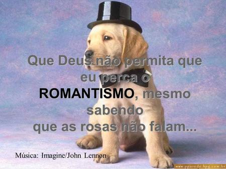 Que Deus não permita que eu perca o ROMANTISMO, mesmo sabendo que as rosas não falam... Música: Imagine/John Lennon.