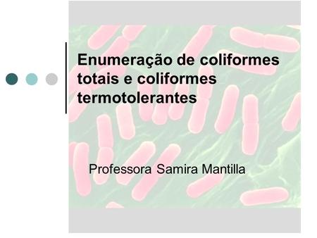 Enumeração de coliformes totais e coliformes termotolerantes Professora Samira Mantilla.