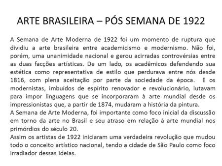 ARTE BRASILEIRA – PÓS SEMANA DE 1922