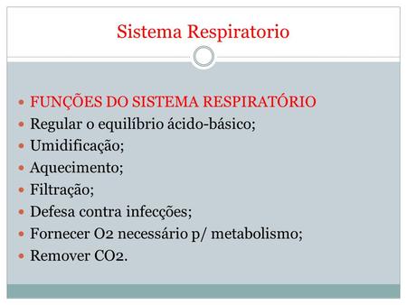 Sistema Respiratorio FUNÇÕES DO SISTEMA RESPIRATÓRIO