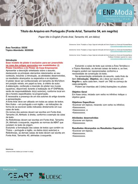 Florianópolis/SC | 27 a 30 Abril 2014 Título do Arquivo em Português (Fonte Arial, Tamanho 54, em negrito) Paper title in English (Fonte Arial, Tamanho.