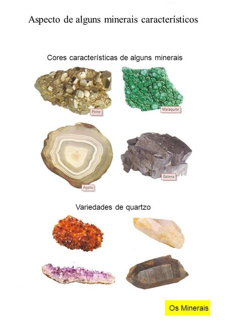 Aspecto de alguns minerais característicos