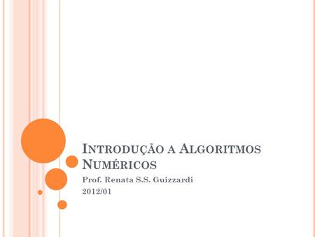 I NTRODUÇÃO A A LGORITMOS N UMÉRICOS Prof. Renata S.S. Guizzardi 2012/01.